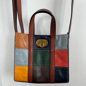 FOSSIL~ Multicolor Leather Crossbody Bag w/ Turnlock & Brass Tone Hardware